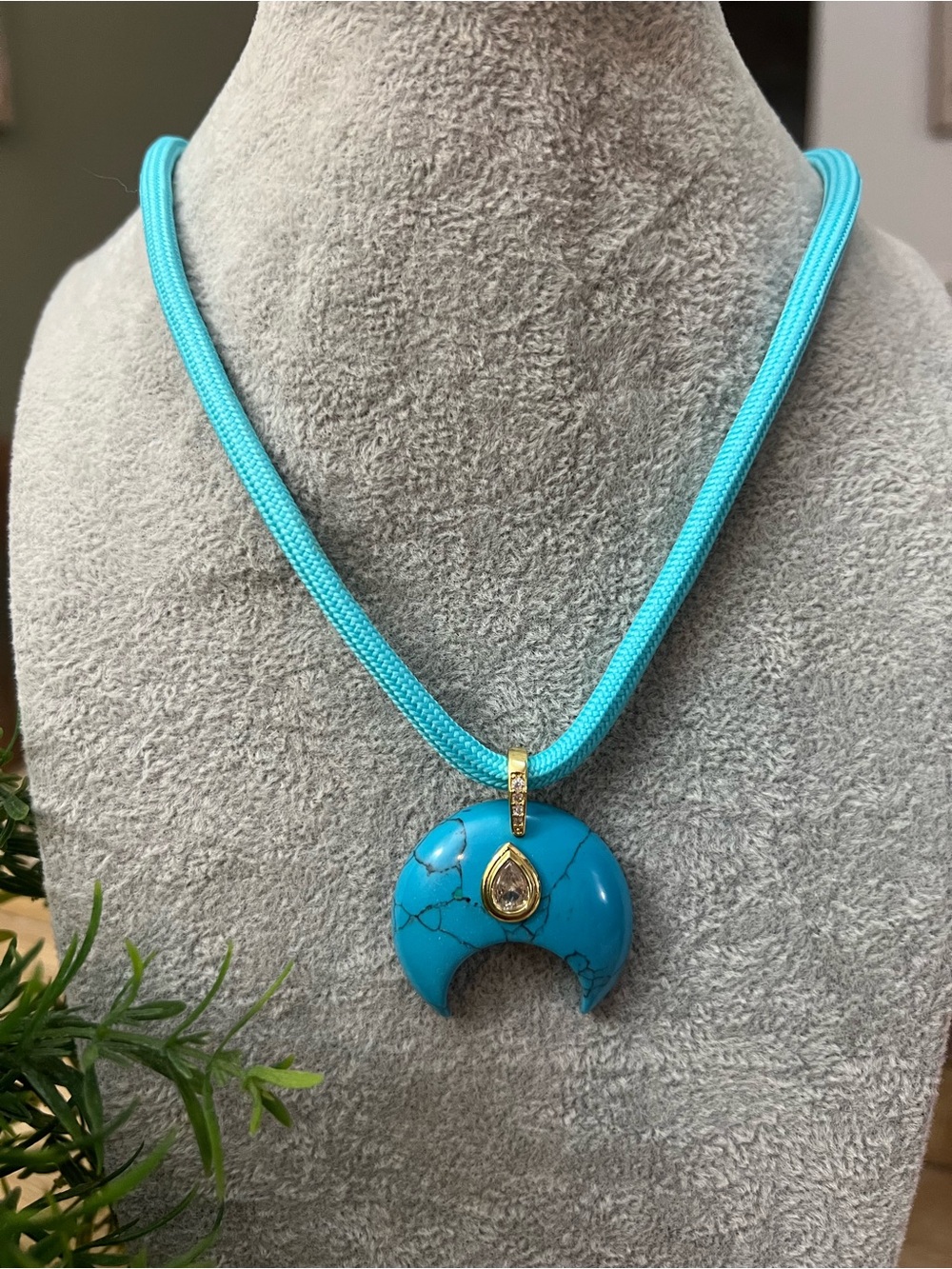 Turquoise Crescent Stone Pendant Necklace - Unbranded